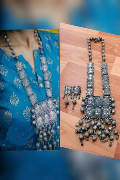 Vastrabhushan Oxidized Silver Boho Necklace Set, Ethnic Tribal Jewelry - Dista