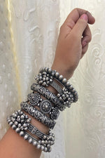 Thumbnail for Vastrabhushan Boho Oxidized Silver Bangle Set of 7 | Tribal Chunky Bracelet Stack - Dista