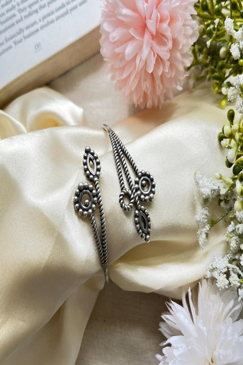 Vastrabhushan Oxidized Silver Leaf Cuff Bracelet|Adjustable Boho Open Bangle - Dista
