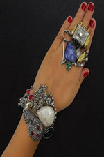 Thumbnail for Vastrabhushan Chunky Oxidized Silver Jewelry Set |Peacock Bracelet & Large Boho Statement Ring - Dista