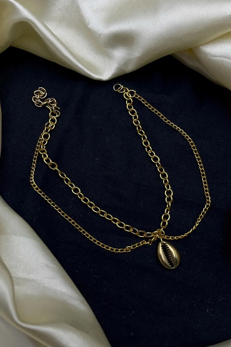 Vastrabhushan Gold Cowrie Shell Anklet | Double Layer Chain Ankle Bracelet - Dista
