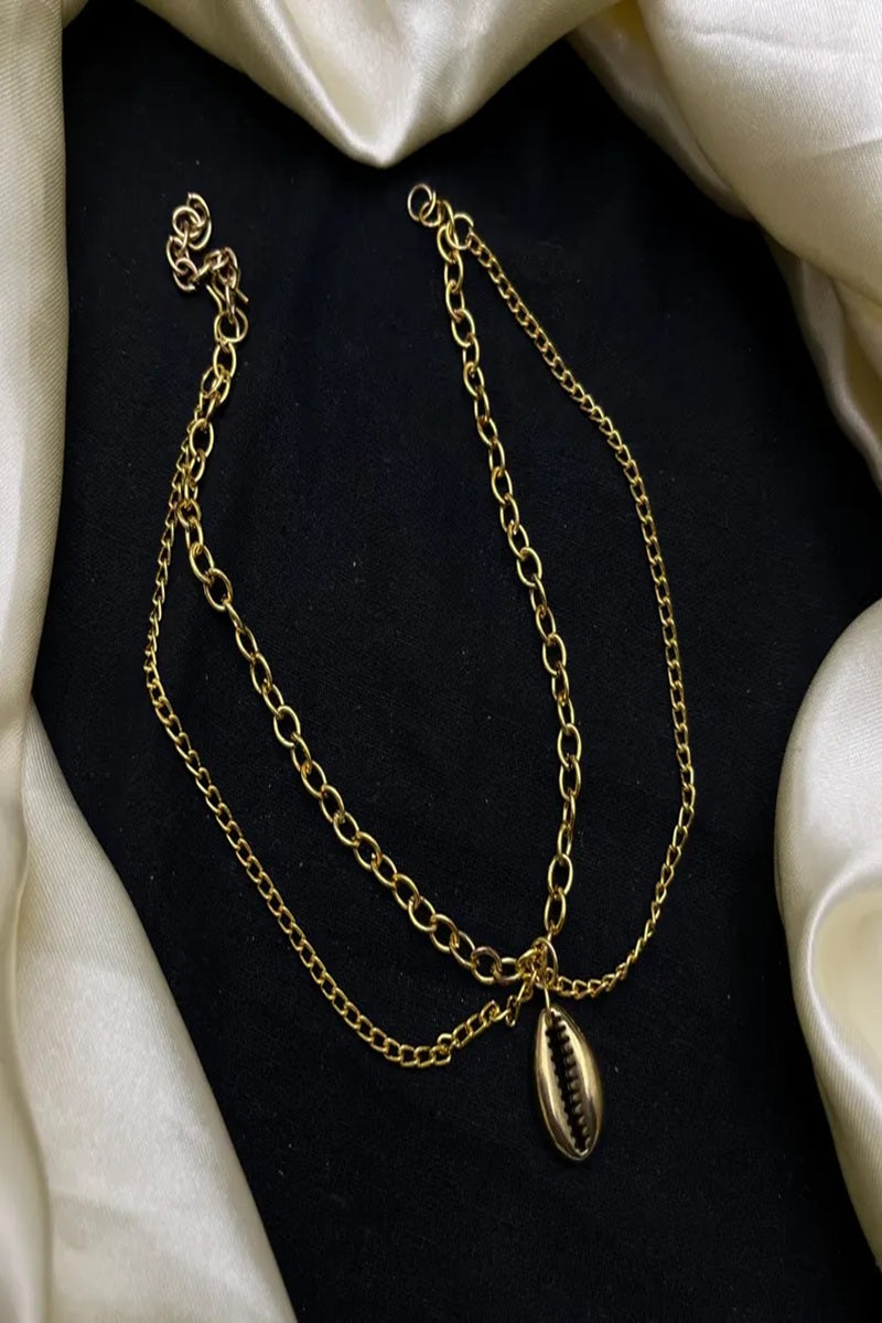 Vastrabhushan Gold Cowrie Shell Anklet | Double Layer Chain Ankle Bracelet - Dista