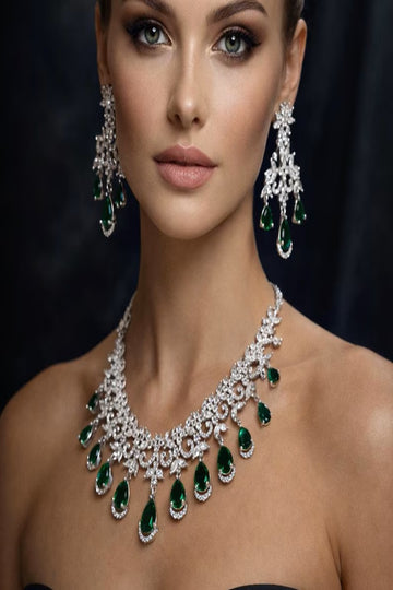 Vastrabhushan Emerald Green CZ Necklace Set: Indian Bollywood Jewelry - Dista
