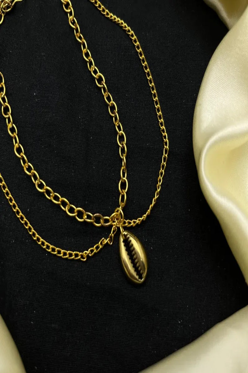 Vastrabhushan Gold Cowrie Shell Anklet | Double Layer Chain Ankle Bracelet - Dista