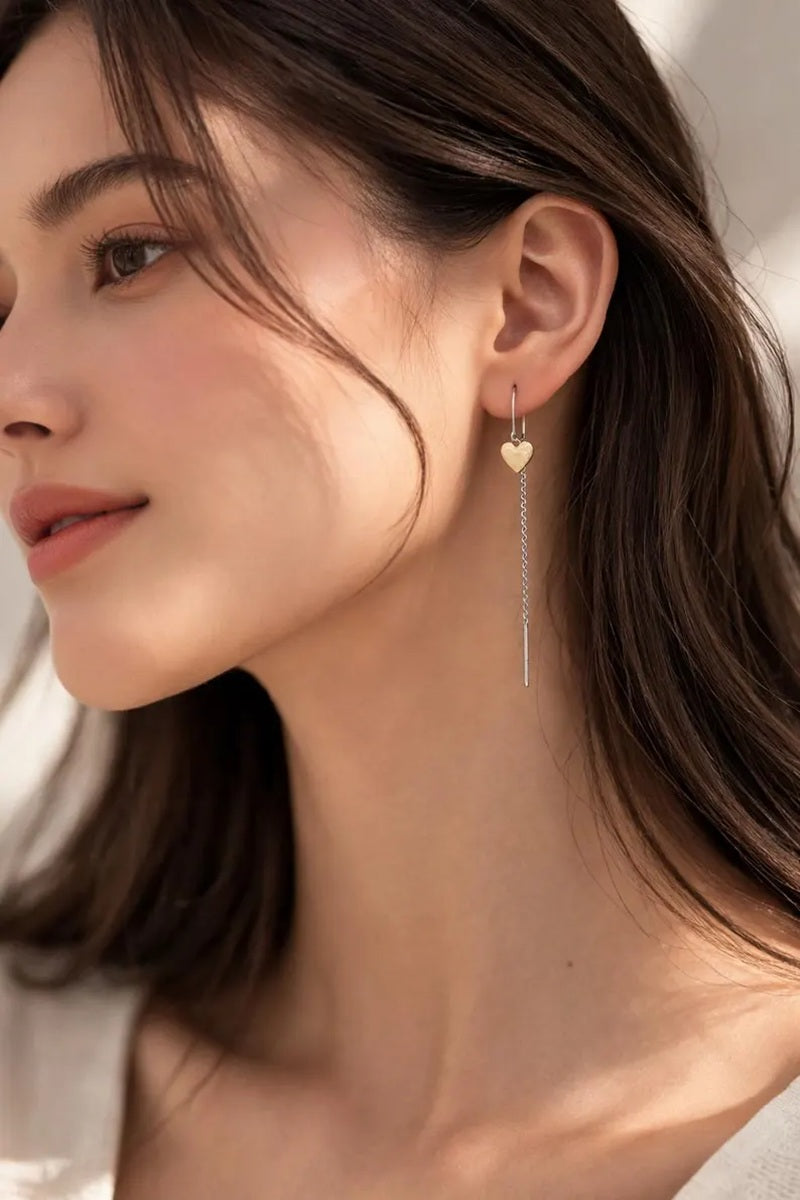 Vastrabhushan Gold Heart Threader Earrings, Silver Long Chain Pull Through Earrings - Dista
