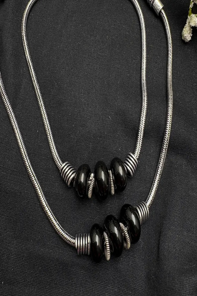 Vastrabhushan Boho Black Bead Silver Anklet | Oxidized Silver Ankle Bracelet with Bells - Dista