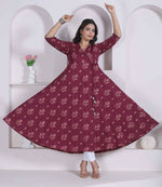 Thumbnail for Miravan Womens Maroon Floral Printed Angrakha Style Kurta - Dista