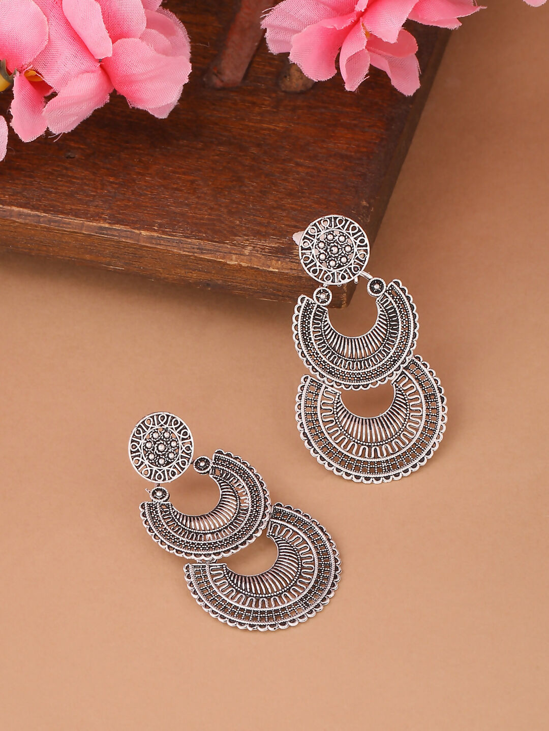 NVR Women Silver Plated Crescent Shaped Drop Earrings - Distacart