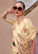 Thumbnail for Buttermilk Beige Pure Satin Zari Weaving Wedding Festive Saree - Emponline - Distacart