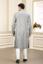 Thumbnail for Raivat Ethnic Art Silk Thread Work Kurta Pajama In Grey Colour