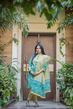 Thumbnail for Jompers Women's Green Ethnic Motifs Printed Pure Cotton Kurta with Trousers & Dupatta - Distacart