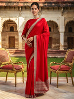 Thumbnail for Lorenvalley Fashion Red Vichitra Silk with Sequence coding Work Saree with Blouse