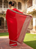 Thumbnail for Lorenvalley Fashion Red Vichitra Silk with Sequence coding Work Saree with Blouse
