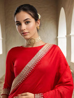 Thumbnail for Lorenvalley Fashion Red Vichitra Silk with Sequence coding Work Saree with Blouse