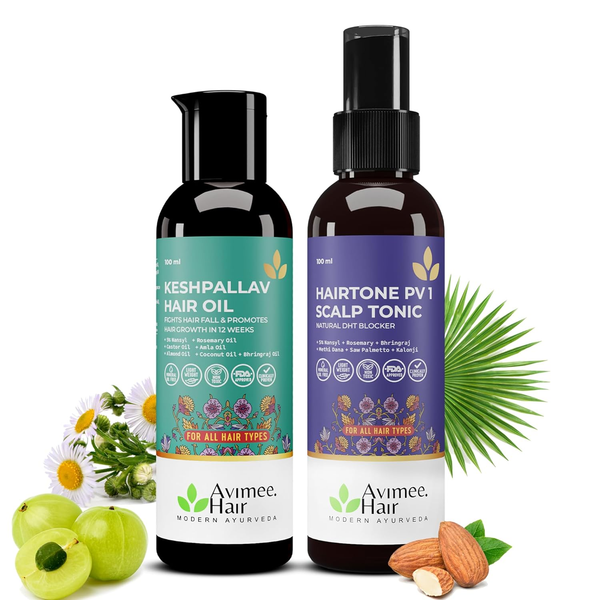 Avimee Herbal Keshpallav Hair Oil & Hairtone PV 1 Handmade Scalp Spray Combo With Rosemary, Amla, Methi & Bhringraj - Distacart