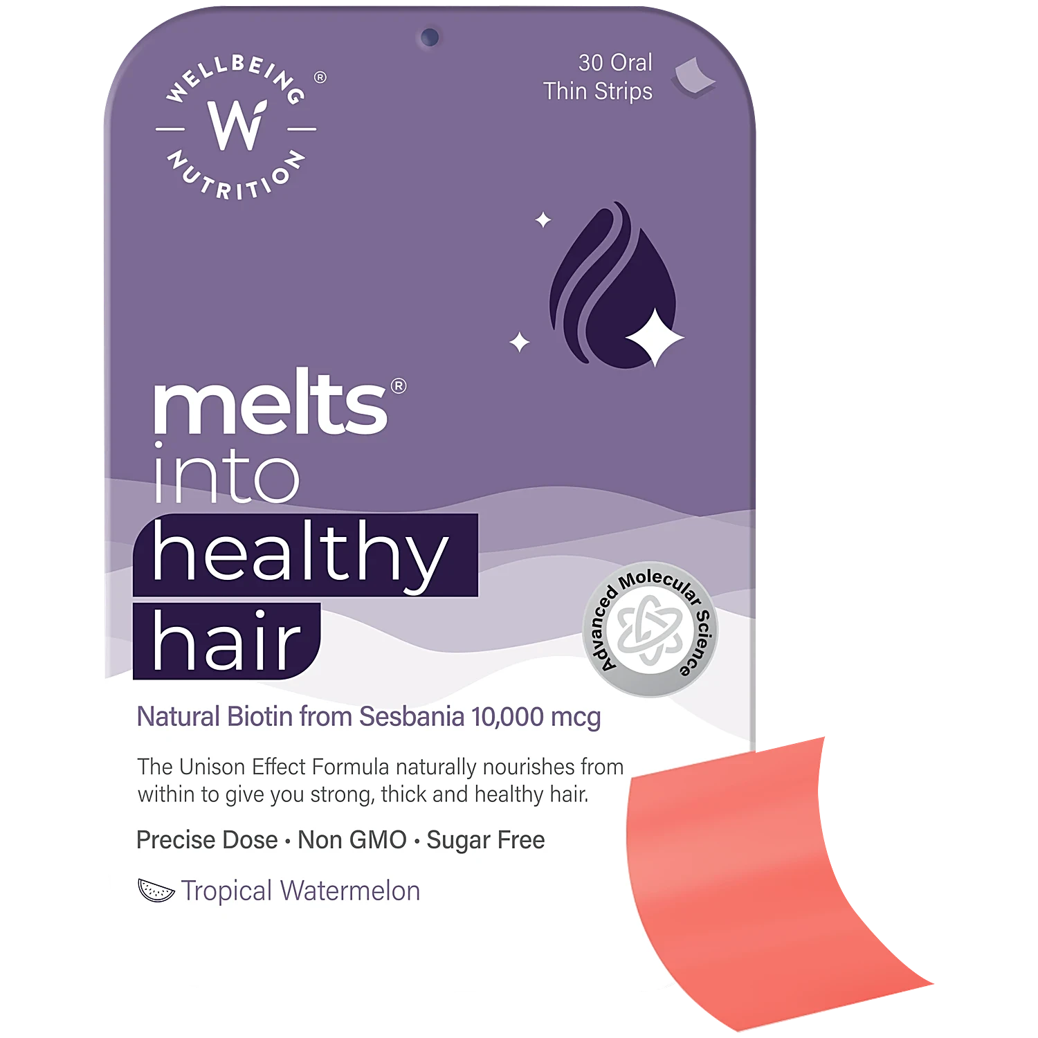 Wellbeing Nutrition Melts into Healthy Hair Biotin 10,000mcg Tropical Watermelon Disintegrating Strip Sugar Free - Distacart