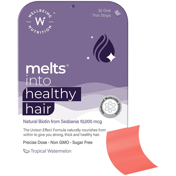 Wellbeing Nutrition Melts into Healthy Hair Biotin 10,000mcg Tropical Watermelon Disintegrating Strip Sugar Free - Distacart
