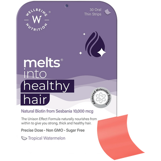 Wellbeing Nutrition Melts into Healthy Hair Biotin 10,000mcg Tropical Watermelon Disintegrating Strip Sugar Free - Distacart