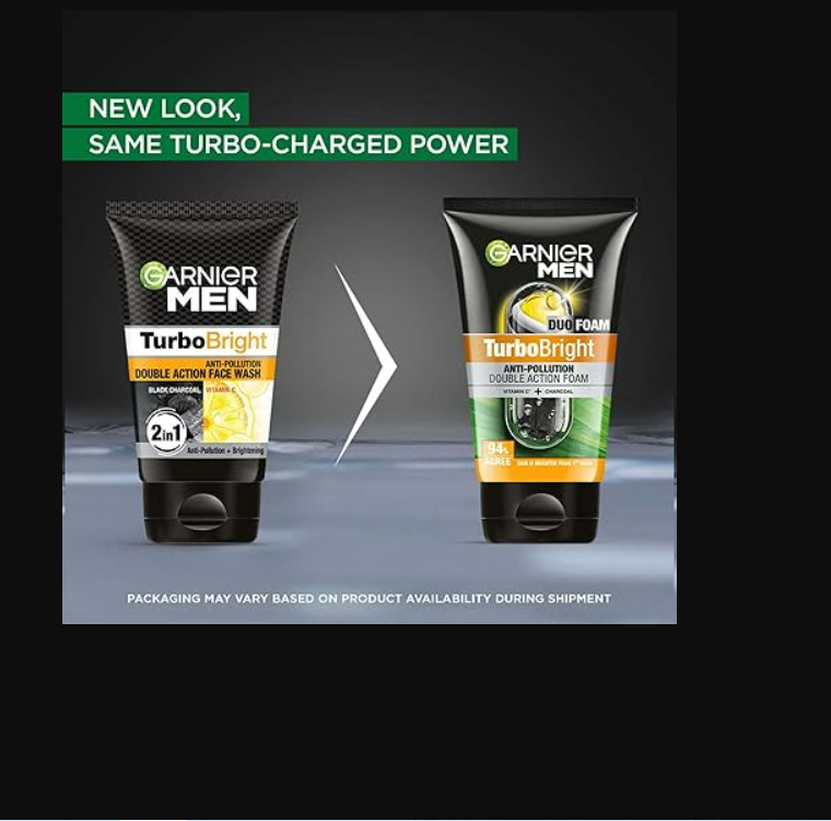 Garnier Men Turbo Bright Anti-Pollution Double Action Face Wash - Distacart