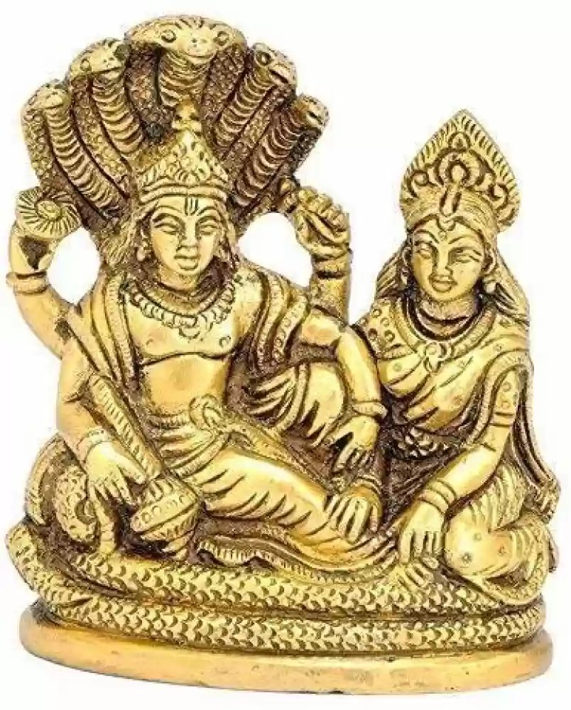 Labhcart Brass Lakshmi Vishnu Idol God Goddess Statues Religious Deity Laxmi Vishnu Resting On Sheshnaag - Distacart