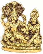 Thumbnail for Labhcart Brass Lakshmi Vishnu Idol God Goddess Statues Religious Deity Laxmi Vishnu Resting On Sheshnaag - Distacart