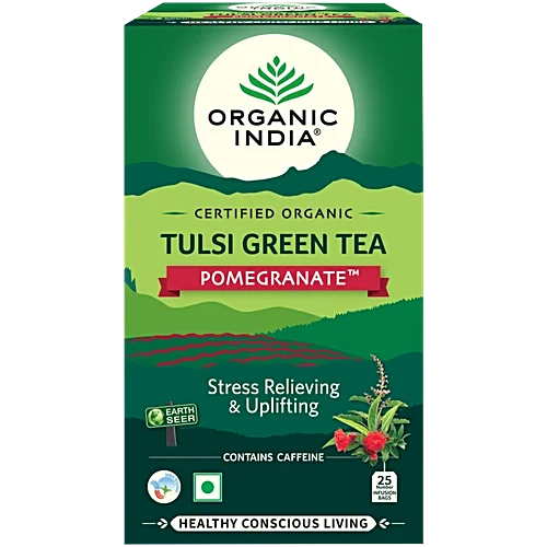 Organic India Tulsi Green Tea, Pomegranate, 25 Tea Bags - Distacart