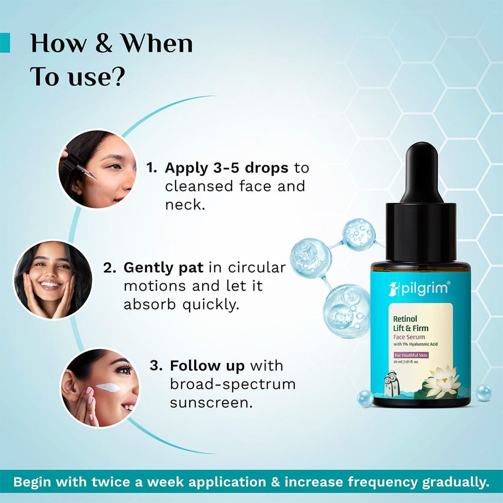 Pilgrim Korean 0.5% Retinol & 1% Hyaluronic Acid Lift & Firm Anti Aging Serum, Reduce Fine Lines & Wrinkles - Distacart