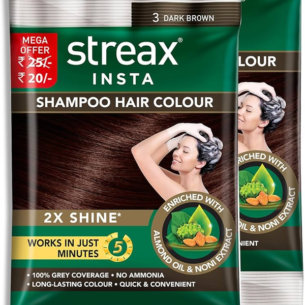 Streax Insta Shampoo Hair Colour for Women & Men, Dark Brown 3