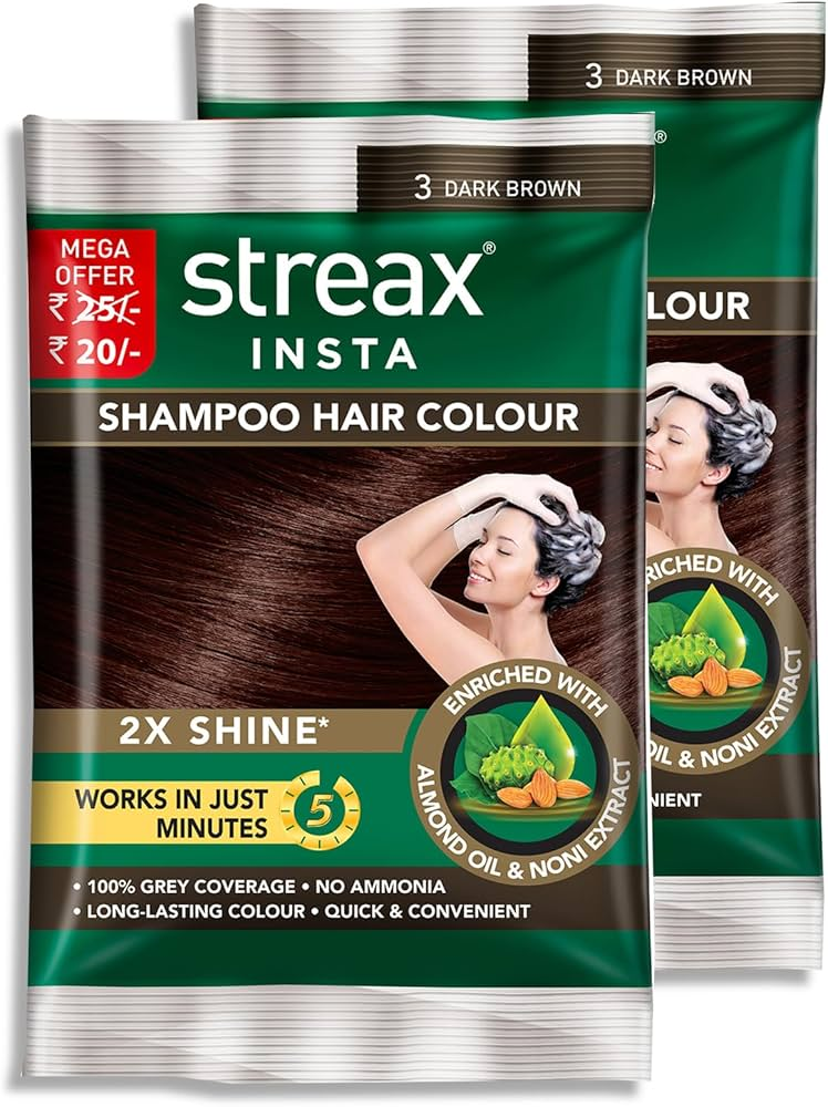 Streax Insta Shampoo Hair Colour for Women & Men, Dark Brown 3 - Distacart