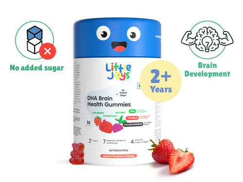 Little Joys DHA Brain Health Gummies for Kids (2-6 yrs)-No Added Sugar|Strawberry Flavor - Distacart