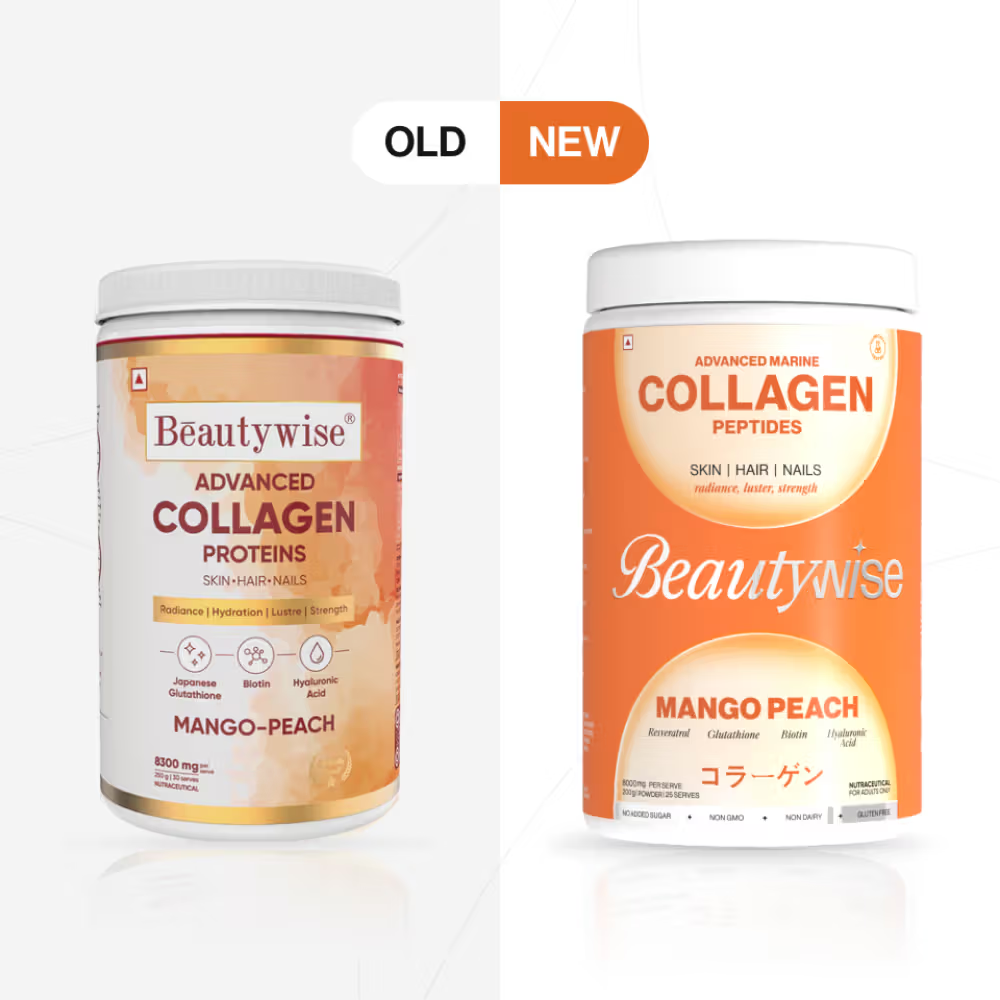 Beautywise Advanced Marine Collagen Anti-Aging Powder - Glutathione, HA & Biotin - Mango-Peach - Distacart