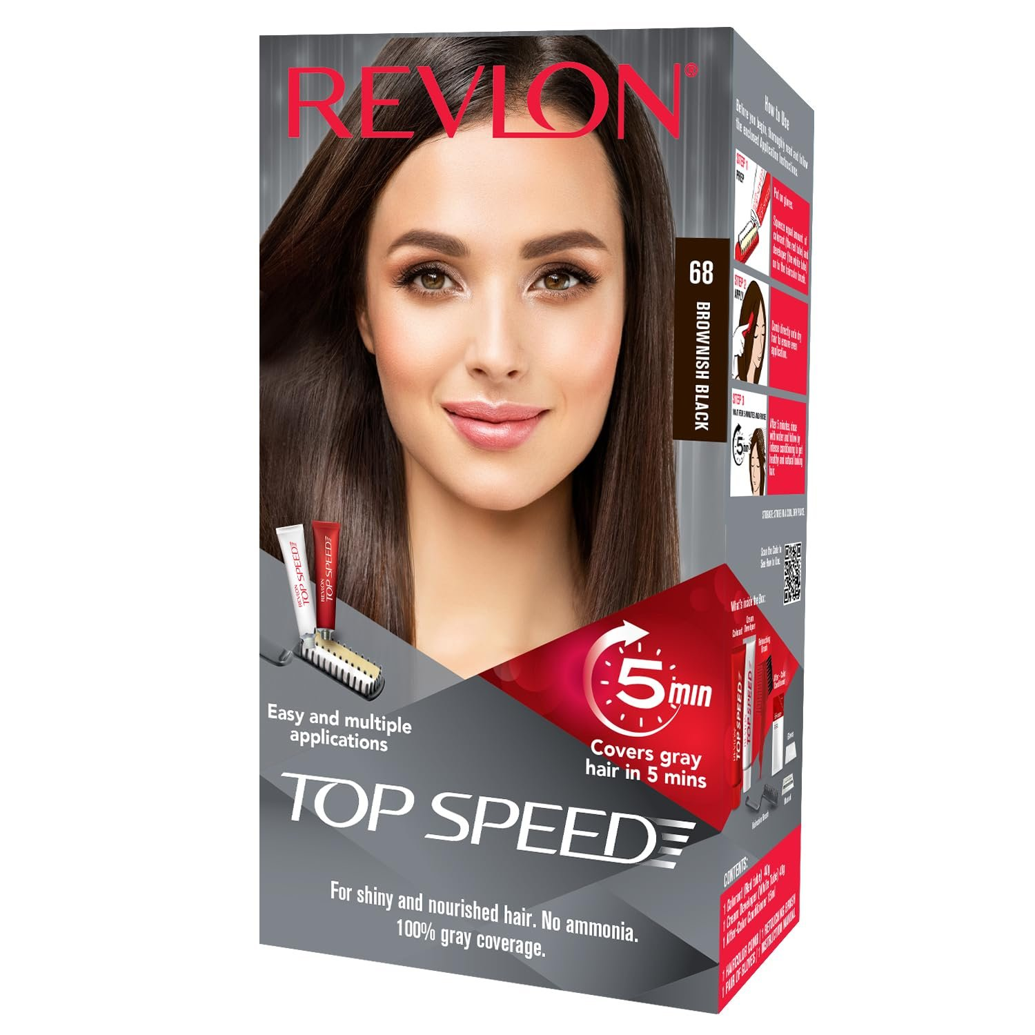 Revlon Top Speed Hair color Women - Brownish Black 68 - Distacart