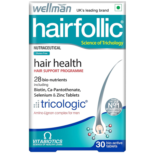 Wellman Hairfollic UK's No.1 Hair Supplement Tablets For Men ( Tricologic Formula 30 Vitamins & Minerals) - Distacart