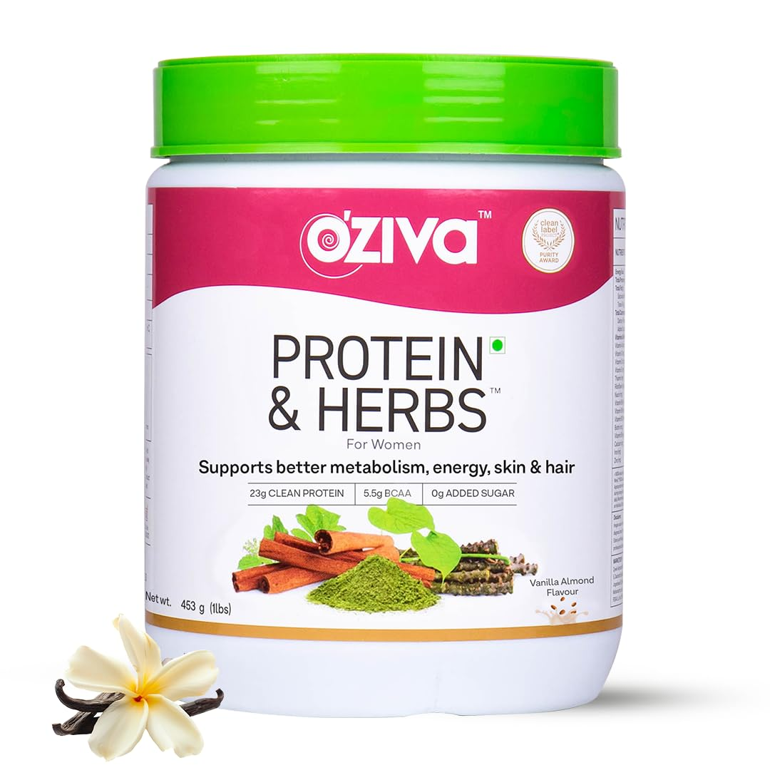 OZiva Protein & Herbs for Women - Protein Powder to Reduce Body Fat, Manage Weight & Metabolism, No Added Sugar - Distacart