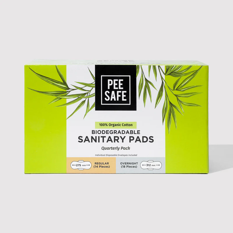 Pee Safe Organic Cotton Biodegradable Sanitary Pads-Quarterly Pack - Distacart