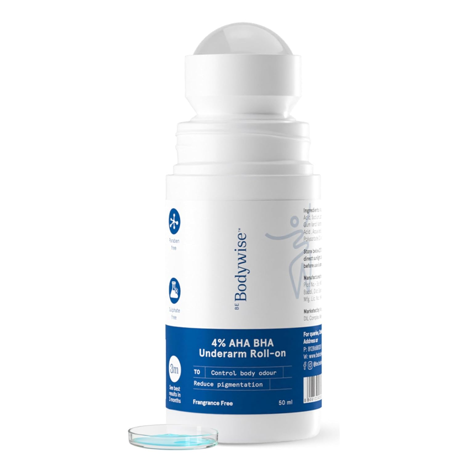 BeBodywise 4% AHA BHA Underarm Roll On - Fragrance Free - Distacart