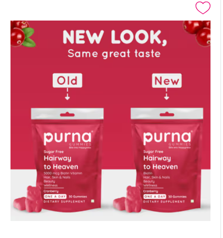 Purna Gummies Hair Biotin Cranberry Sugar Free Gummies with Vitamin B12 for Hair & Nail - Distacart