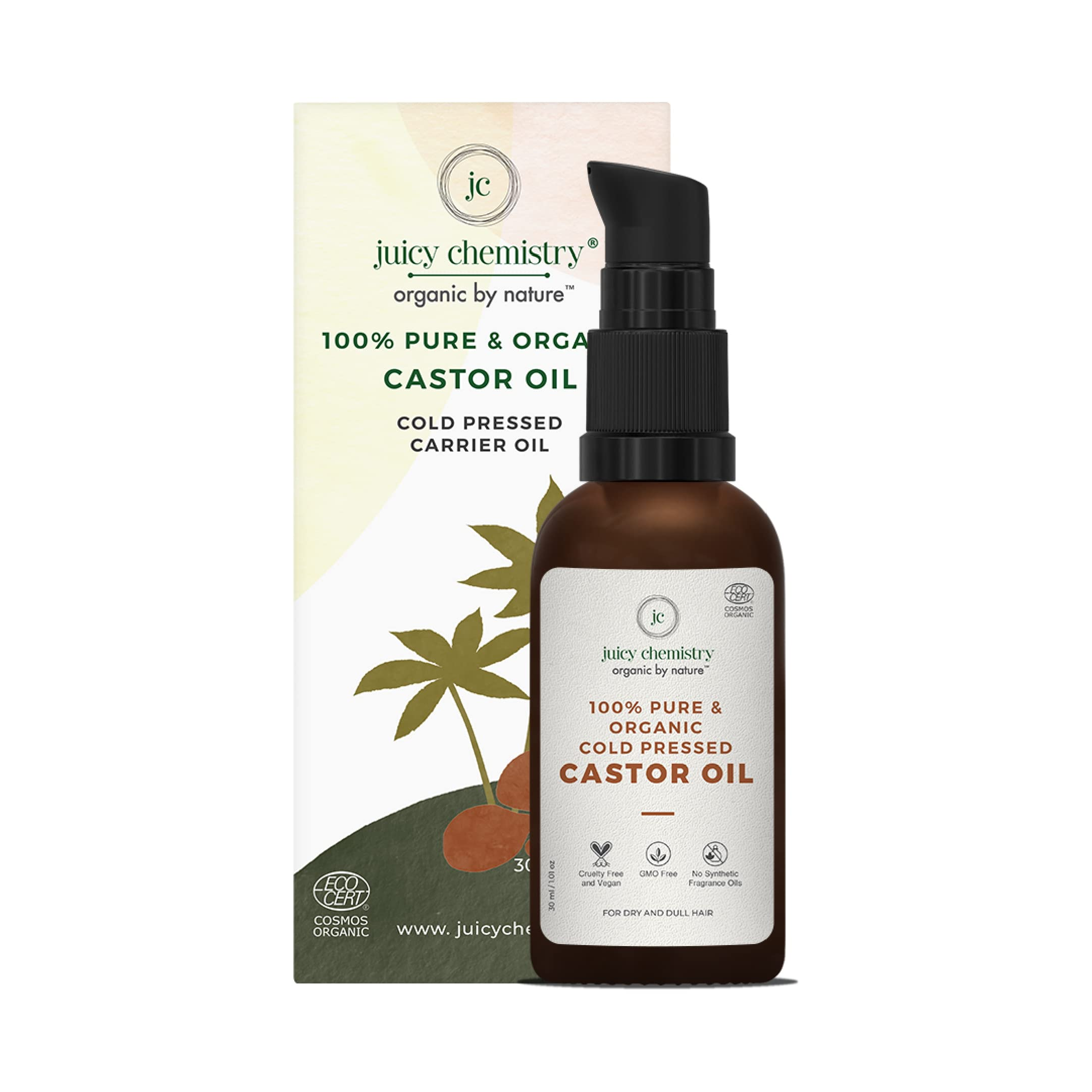 Juicy Chemistry Pure & Organic Castor Cold Pressed Carrier Oil - Distacart