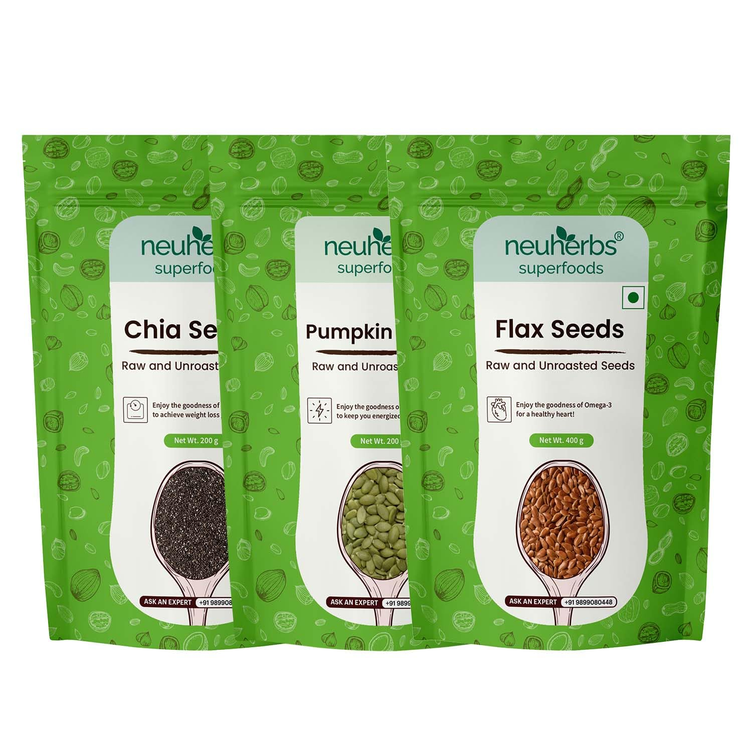 Neuherbs Organic Flax, Chia, and Pumpkin Seeds Combo - Distacart