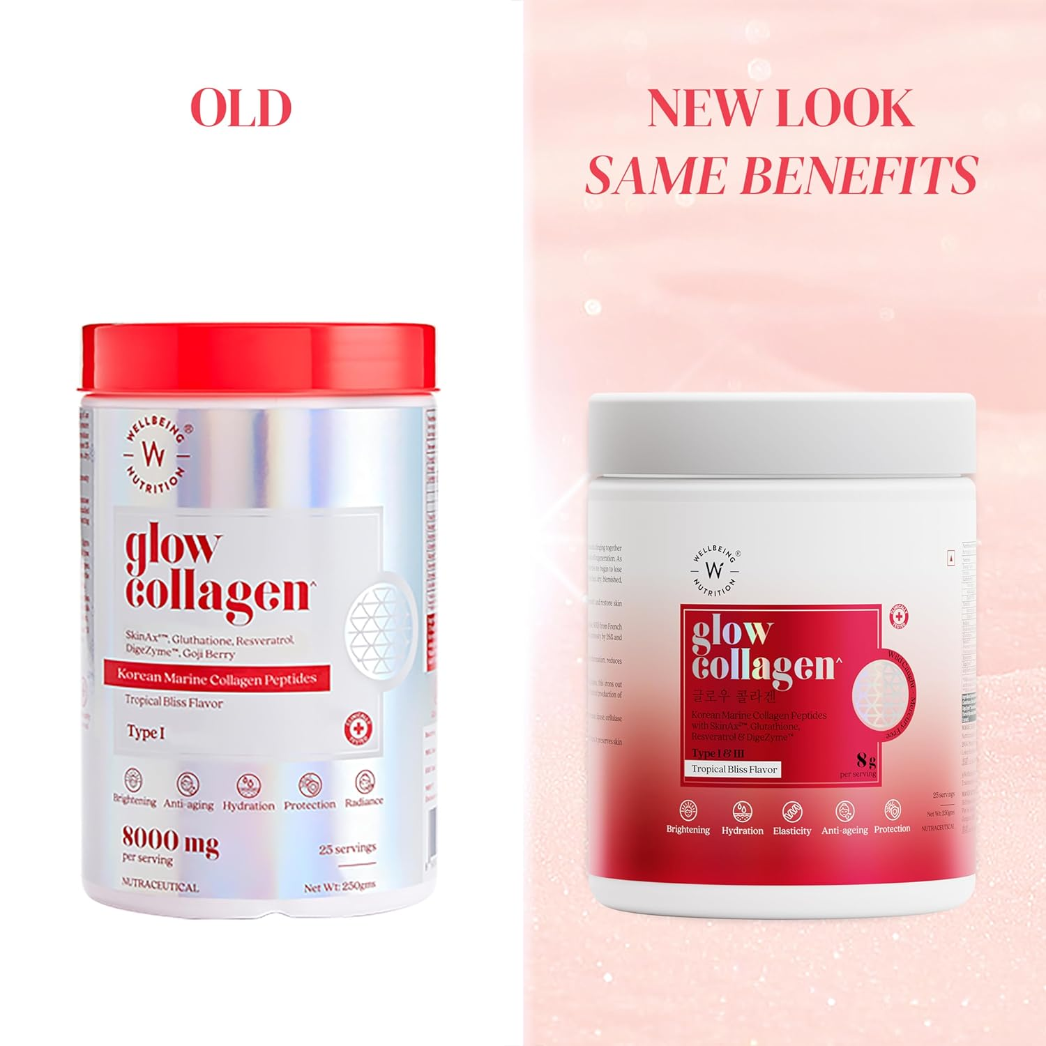 Wellbeing Nutrition Glow Korean Marine Collagen Peptides-Tropical Bliss Flavor - Distacart
