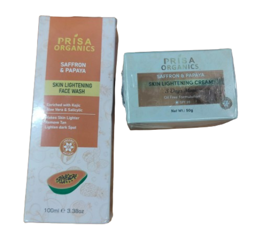 Prisa Organics Saffron & Papaya Lightening Face Wash and Saffron & Papaya Skin Lightening Face Cream Combo - Distacart