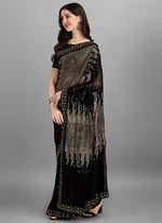 Thumbnail for Vegaa Fashion Gold Heavy Georgette Sequence Embroidery Saree
