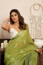 Thumbnail for Vastranavya Mehendi Digital Printed Linen Ready To Wear Designer Saree with Unstitched Blouse - Distacart