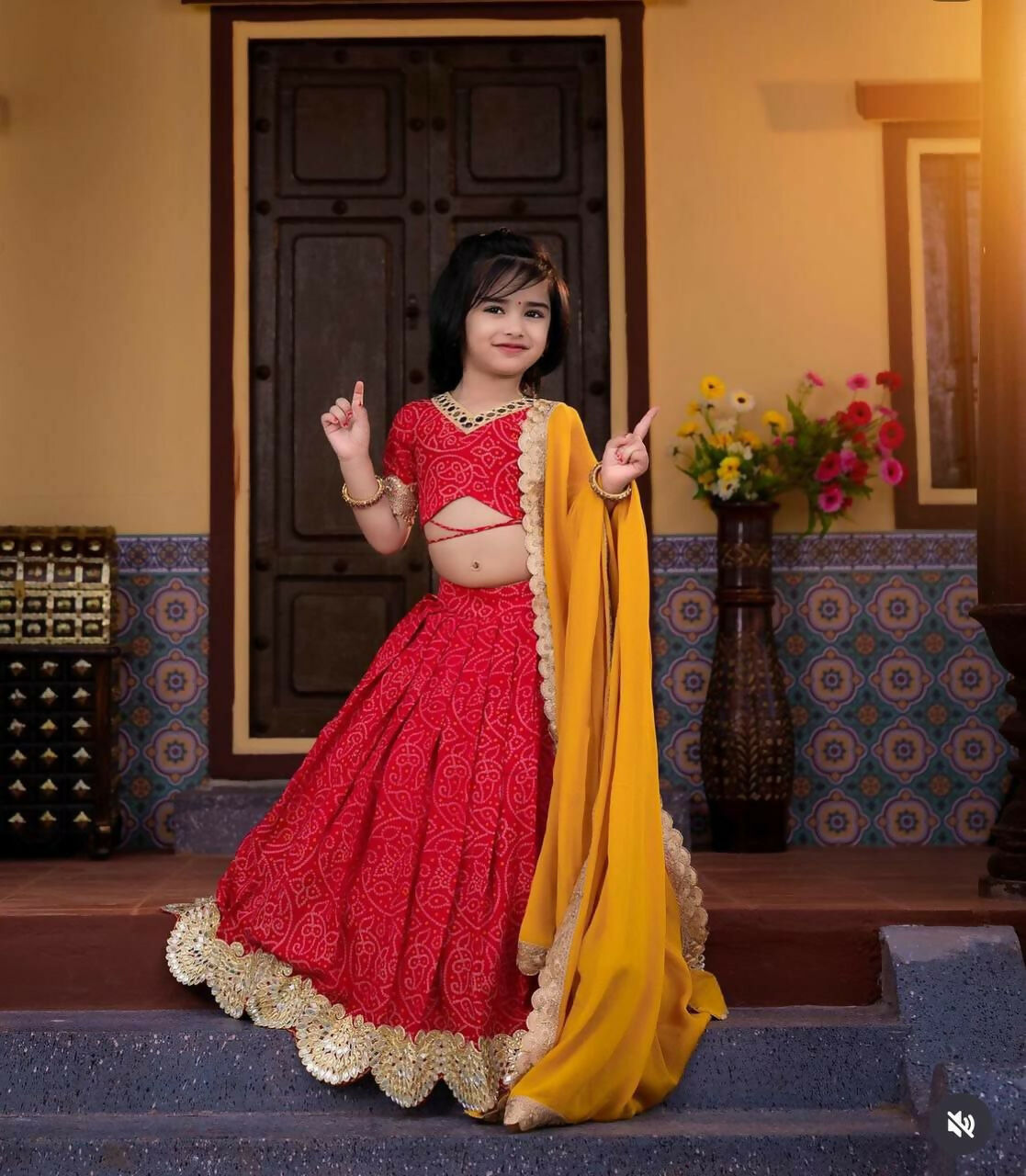 Jyoti Fashion Beautiful Red Faux Georgette Digital Printed with Sequins Embroidered Kids Lehenga Choli Set - Distacart