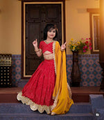 Thumbnail for Jyoti Fashion Beautiful Red Faux Georgette Digital Printed with Sequins Embroidered Kids Lehenga Choli Set - Distacart