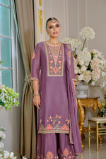 Thumbnail for Evanik Luxury Wedding Lavender Embroidered Kurta Palazzo Set - Distacart