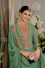 Thumbnail for Evanik Luxury Wedding Sea Green Embroidered Kurta Palazzo Set - Distacart