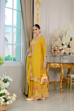 Thumbnail for Evanik Luxury Wedding Yellow Embroidered Kurta Palazzo Set - Distacart