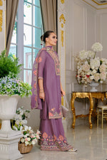 Thumbnail for Evanik Luxury Wedding Lavender Embroidered Kurta Palazzo Set - Distacart