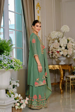Thumbnail for Evanik Luxury Wedding Sea Green Embroidered Kurta Palazzo Set - Distacart
